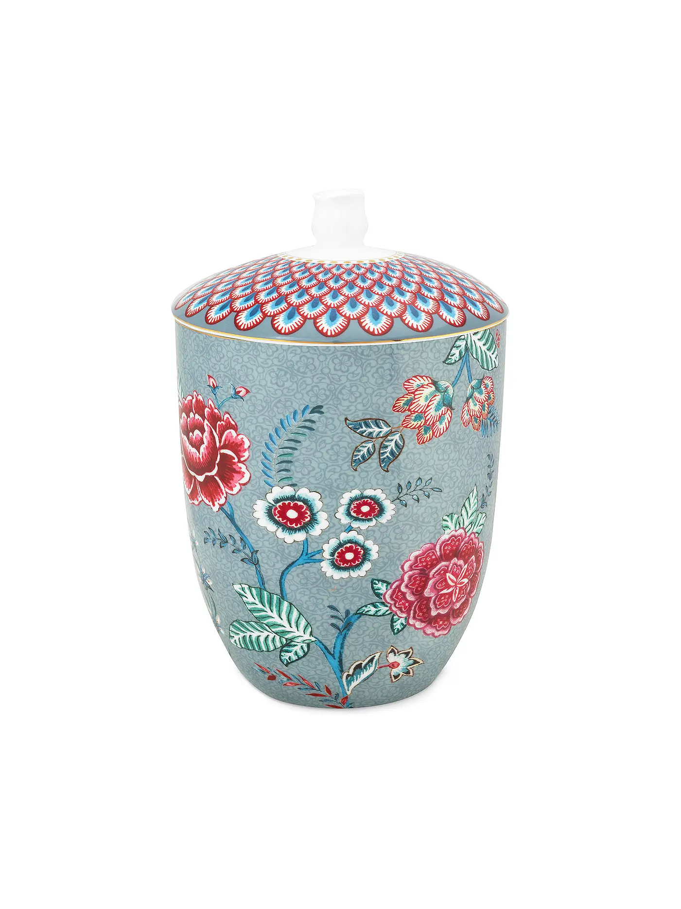 PIP STUDIO | Dose mit Deckel 1500ml Flower Festival Dark Pink | hellblau